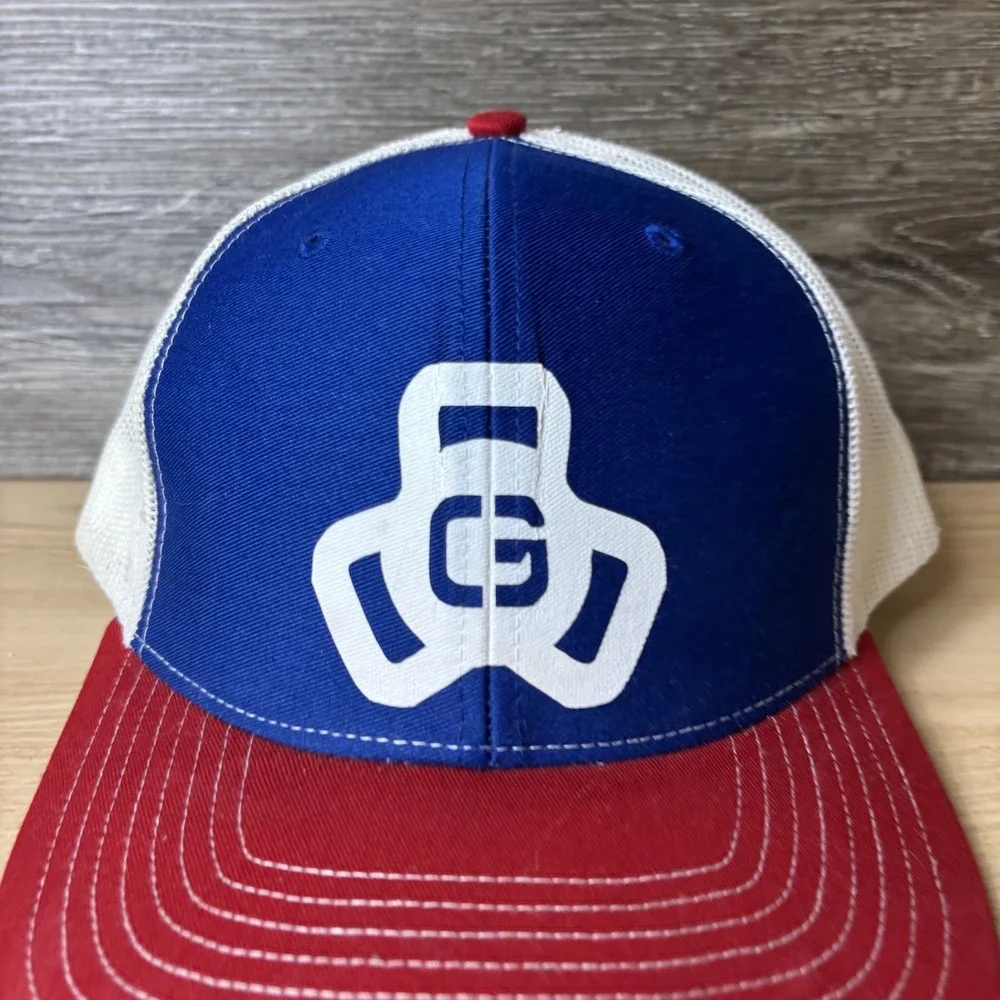 Garage Gym Barbell Hat Cap Snap Back Blue Red White Trucker Mesh Mens Fitness